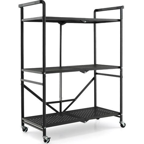 Klappbare servierwagen mit 4 rollen 3 etagen metallregal fur kuche buro schwarz (1/5)