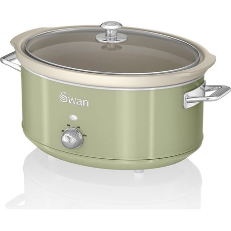 Swan Retro SF17031GNEU Pentola Cottura Lenta 6,5L Contenitore Estraibile, Antiaderente Ceramica Libera PFOA e PTFE, 3 Livelli Temperatura, Coperchio Vetro, Slow Cooker Design Vintage, Verde, 320W (1/5)