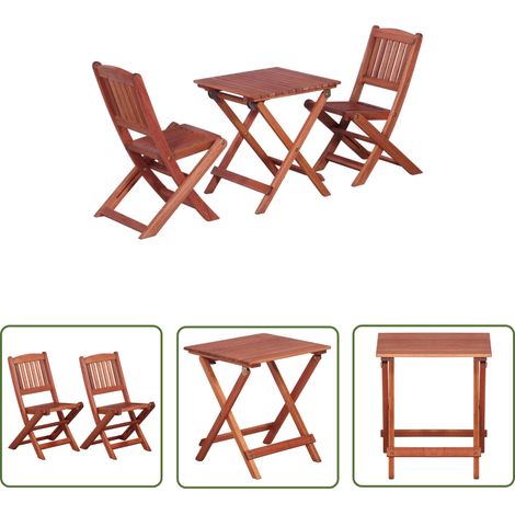 The Living Store Ensemble de bistro 3 pcs pour enfants Bois d'eucalyptus solide - Meubles De Jardin Enfant - Set Bistrot Enfant - Salon De Jardin Enfant - Table Et Chaises Enfant - Meubles Pliables En (1/5)