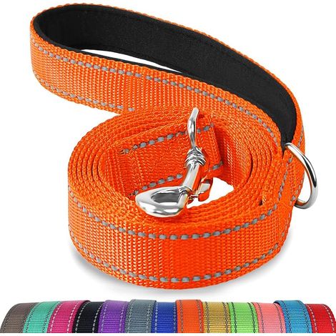 Laisse Double Face Réfléchissante Robuste pour Chien, avec Poignée Rembourée,1.2m x 2cm,Orange (1/5)
