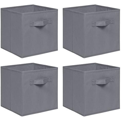 Foldable Storage Boxes,Non-Woven Fabric Storage Box Set,Storage Drawers for Cube Storage Unit,26.5x26.5x28 cm (Grey, Set of 4)