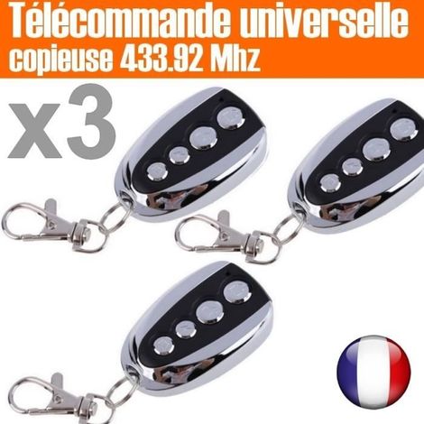 Télécommande Universelle - Lot de 3 - 433.92 Mhz - Copie de 4 Codes - Compatible Garage et Alarme
