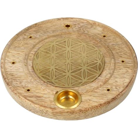 Porte-encens fleur de vie en bois de manguier (1/4)
