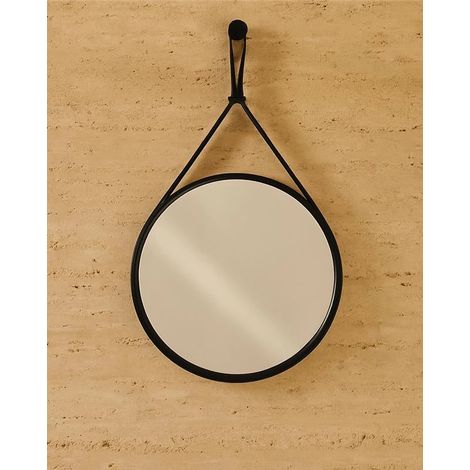 Specchio 60 cm Bagno Tondo con Cornice Ecopelle Nero (1/2)