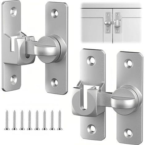 2 Paires Loquet Porte, 90°/180° Verrou Porte, Aluminium Verrou Porte Coulissante, Serrure Porte Coulissante avec 8 Vis, Argent, pour Portes, Fenêtres, Armoires (1/5)