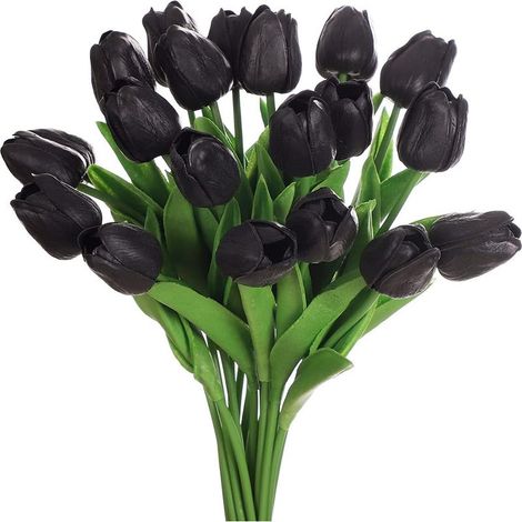 Bouquet de 24 tulipes artificielles en latex, fleurs artificielles au toucher réaliste, bouquets à faire soi-même, noir (1/5)