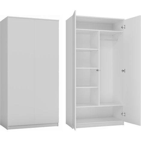 Topeshop – Armoire SD-90 blanche – 180 cm de hauteur – 90 cm de largeur – 50 cm de profondeur – Système TIP-ON pour portes – 7 étagères