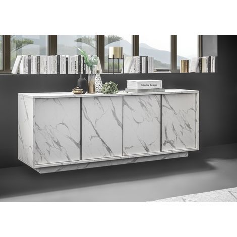 Buffet/bahut moderne 180 cm blanc marbré Carrat (1/5)