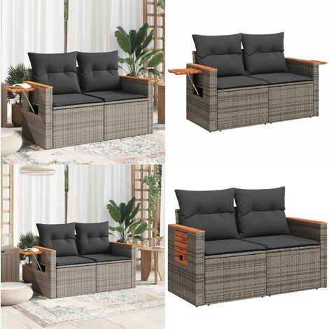 Canapé de jardin 2 places avec coussins gris résine tressée - Canapé De Jardin - Meuble De Jardin - Salon De Jardin - Résine Tressée - Rotin Synthétique - Home & Living (1/5)