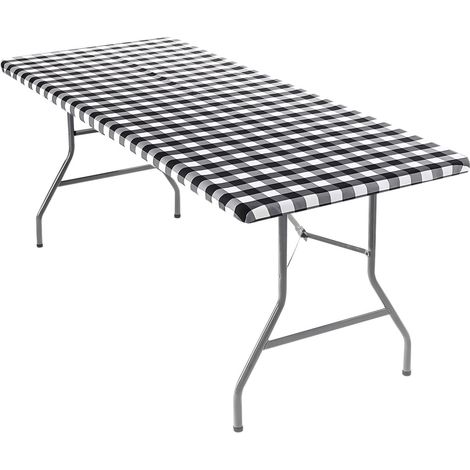 Tablecloth - Waterproof Windproof Fitted Picnic Table Cover - For 30x72 Inch Tables - Checkered Design - 1 Piece (1/5)