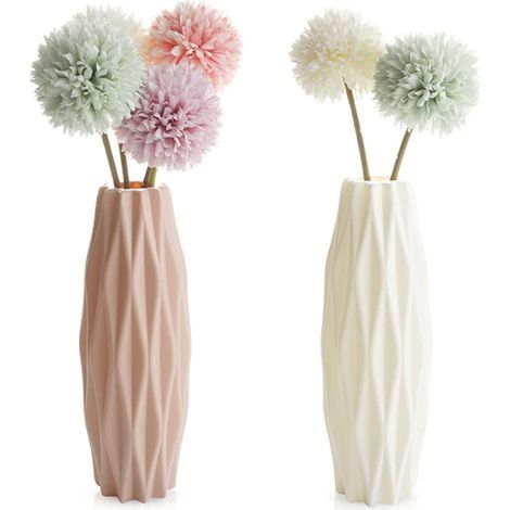 Kunststoffvase, Wohnaccessoires, 2-teiliges Blumentopf-Set in Keramikoptik, nordische Trockenblumen, leicht und einfach zu transportieren, ideal fürs Büro (1/5)
