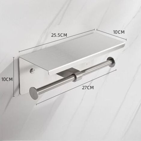 Doppelter Toilettenpapierhalter mit Ablage, aus gebürstetem Nickel, zur Wandmontage. (1/2)