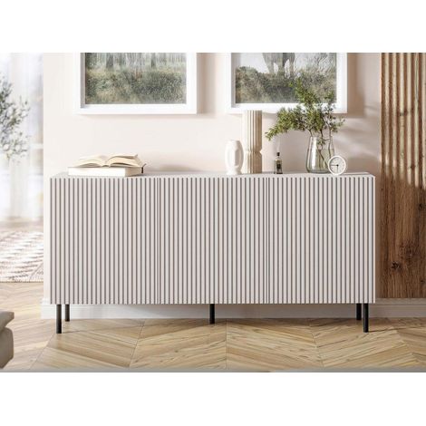 Bestmobilier – Buffet 3 portes écru 156 cm – Design moderne minimaliste – Matériau recyclable européen – Rangement optimisé pour toutes les pièces (1/5)