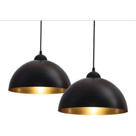 Ineasicer set of 2 vintage pendant lights, 2 industrial style lights, vintage ceiling lights set of 2, indoor lighting, kitchen, living room, dining room, bedroom lamp, black, Ø 300mm (1/5)