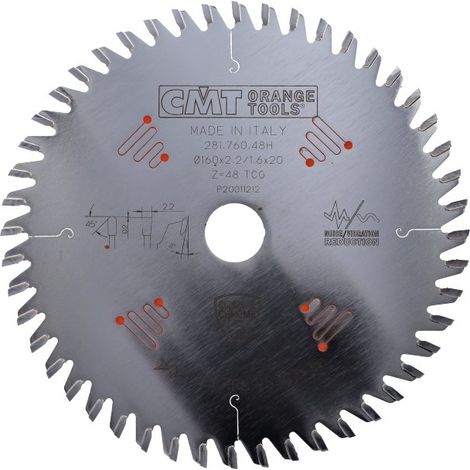 Sierra circular cromada para laminado CMT HM D-160 F-20 Z-48 2.2/1.6 TCG 281.760.48H