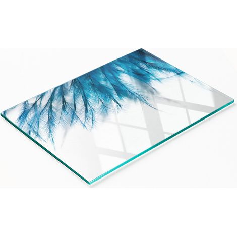 Tabla de cortar y servir decorativa de cristal con diseño de plumas azules, 80x52 cm. (1/5)