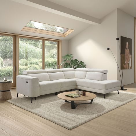 Canapé de relaxation électrique angle à droite en tissu beige (1/5)