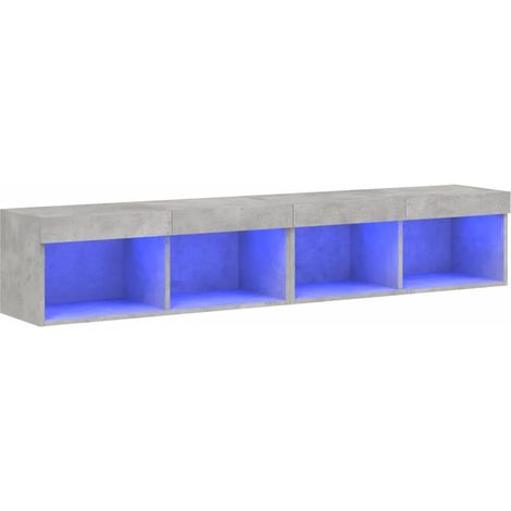 Lot de 2 meubles TV muraux avec lumières LED design moderne rangement 80 x 30 x 30 cm en bois d'ingénierie gris béton