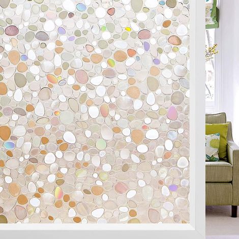 Film pour Fenetre 3D Motif de Pavé pour Vitre Film Vitrage Fenêtre Non Adhesif Film Statique Auto-adhésif Anti-UV Film Decoratif pour Maison Bureau Chambre 44,5x200cm (1/5)