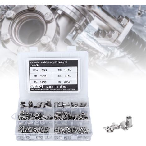 Kit de rivetage rapide de 205 écrous à sertir en acier inoxydable M3-M10 avec boîte transparente (1/5)