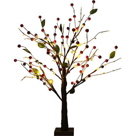 Arbre lumineux Vintage de 21.7 pouces, décoration artificielle éclairée par LED pour centre de table, décoration de noël pour la maison, rouge (1/5)