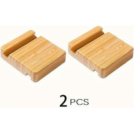 (2 pièces) Support de téléphone en bambou avec grain de bois naturel, station d'accueil de bureau inclinée, 8 x 6 x 1,6 cm pour bureau à domicile (1/5)