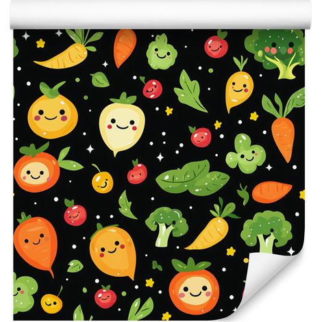 Papier peint Kawaii Légumes Noir, Olive et Citron Vert 50x1000 cm (1/4)