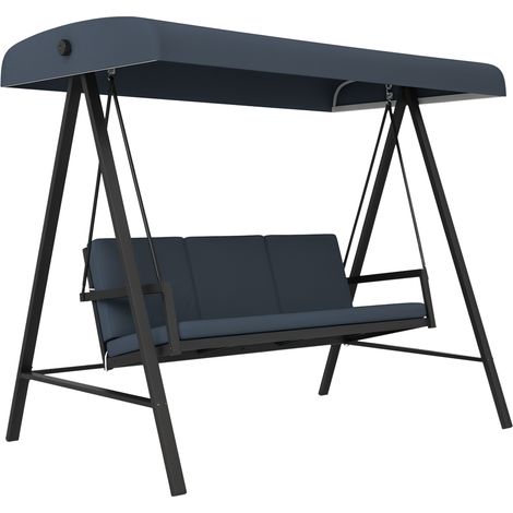 Three-Seat Garden Swing Chair, with Adjustable Canopy - Dark Grey