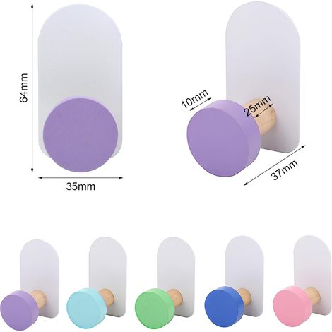 Ganci da parete colorati, set di 5 ganci autoadesivi per asciugamani, non è necessario forare, ideali per bagni, camere da letto, cucine, soggiorni e zone dedicate all'abbigliamento dei bambini. (1/5)