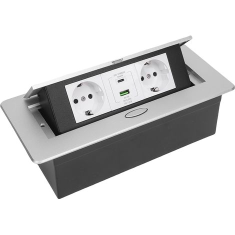 Bloc prise escamotable argenté 20W USB charge rapide étanche àProjection encastrée bureau cuisine salle de bain (1/5)