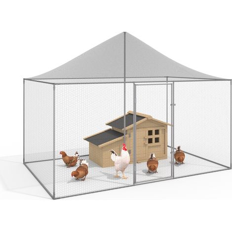 Idmarket – Volière en acier galvanisé 6 m² – Dimensions 200 x 300 x 230 cm – Enclos sécurisé pour poules, oies, canards – Grillage renforcé