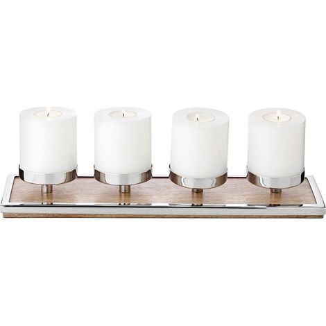 Porte-bougie de l'Avent Couronne de Noël en Acier Inoxydable et Bois de Manguier Argenté 45 cm - PANGIVO (1/5)
