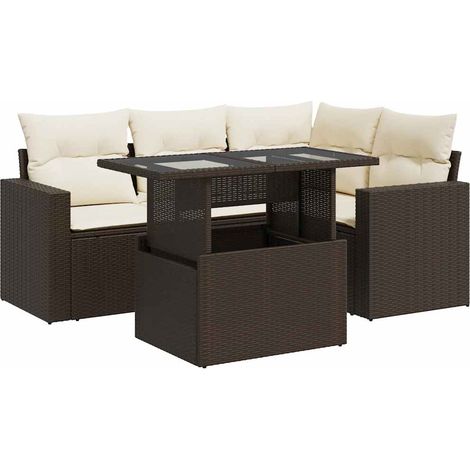 vidaXL Set Divano da Giardino 5 pz con Cuscini Marrone in Polyrattan (1/5)