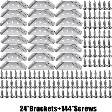 (Lot de 24) Équerres d'angle en acier inoxydable pour meubles, étagères et armoires, avec vis. (1/5)