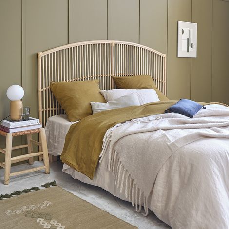 Berah Getah – Tête de lit en rotin naturel 180 cm – Largeur 185 cm – Hauteur 125 cm – Style bohème vintage – Livrée montée
