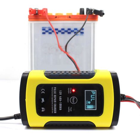 Chargeur batterie avec affichage état charge, réparation par impulsions, dissipation thermique, protection court-circuit, pour voiture et moto (1/5)
