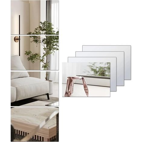 Set mit 4 selbstklebenden HD-Acrylspiegeln, Ganzkörperspiegel, sicher, Retro-Stil, zum Schminken und als Wanddekoration. (1/5)