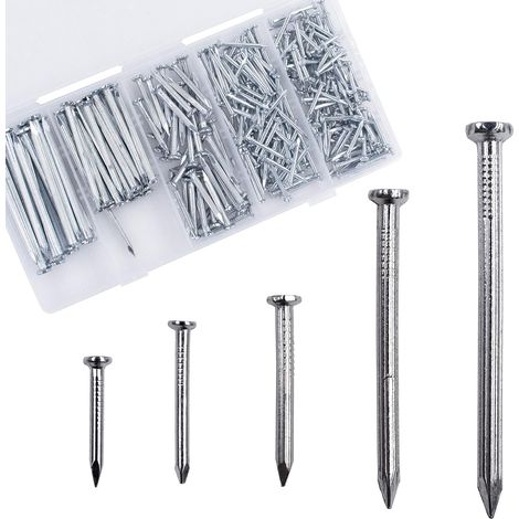 Assortment of Steel Nails (280 Pcs), Galvanized Concrete Wall Nails for Hanging Pictures and Woodworking, Suit for Drywall and Pine 5 Sizes (1/5)