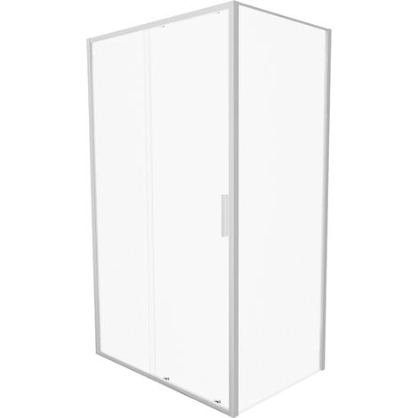 Cabine de douche Slim 90x120cm avec porte coulissante et paroi fixe Profils Ultraslim en aluminium chromé et verre opaque 6mm h190 - Réversible Mod. Portofino