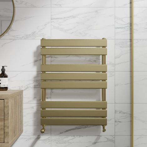 Duratherm Brushed Brass Flat Panel Heated Towel Rail Bathroom Radiator 800 x 600mm