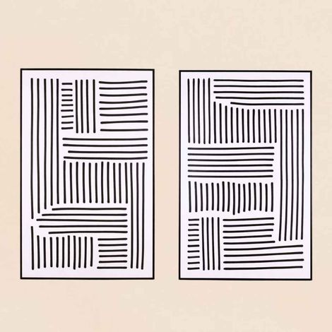 Set de 2 toiles imprimées motifs géométriques noirs et blancs 60x90cm (1/5)
