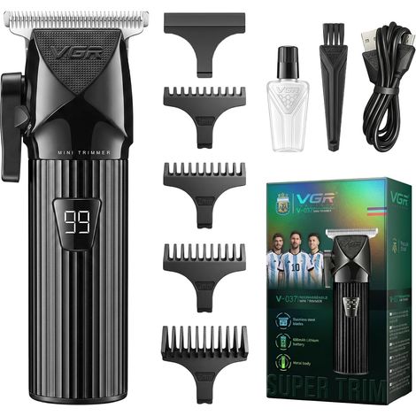 037 Tondeuse De Finition Avec Levier De Réglage Tondeuse Barbe Homme Sans Fil Avec Lame En Acier Inoxydable, Tondeuse De Précision Homme Avec Écran LED et 4 Sabots, Noir (1/5)