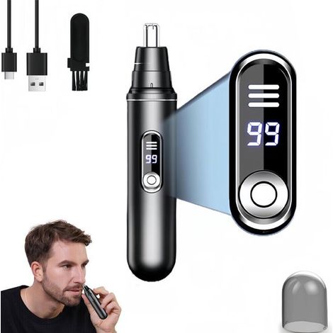 Tondeuses à poils de nez pour hommes - noir - Écran LED - Lame double - Recharge USB - Tondeuse à barbe - Tondeuse à sourcils - Lavable (1/5)