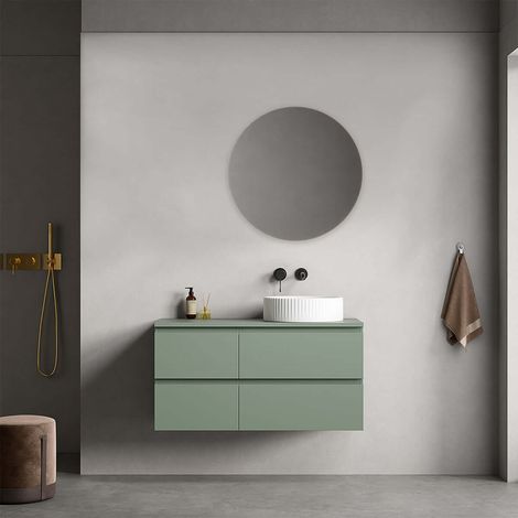 Mobile bagno sospeso reversibile 100 cm Verde Salvia per Lavabo d'appoggio Specchio Tondo - Fiji Paint Top (1/4)