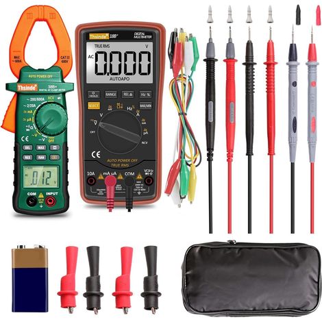 Auto-Range-Digitalmultimeter und Zangenmessgerät – mit Aufbewahrungstasche, Batterie-Krokodilklemmen, Messleitungen für AC/DC-Spannung/Strom, Spannungsalarm, Ohm/Volt-Verstärker, Dioden-Multitester (1/5)