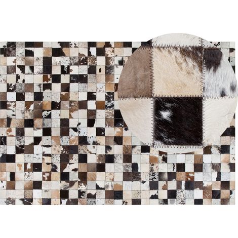 Alfombra marrón beige de piel de vacuno 160 x 230 cm moderna patchwork hecha a mano Cerli