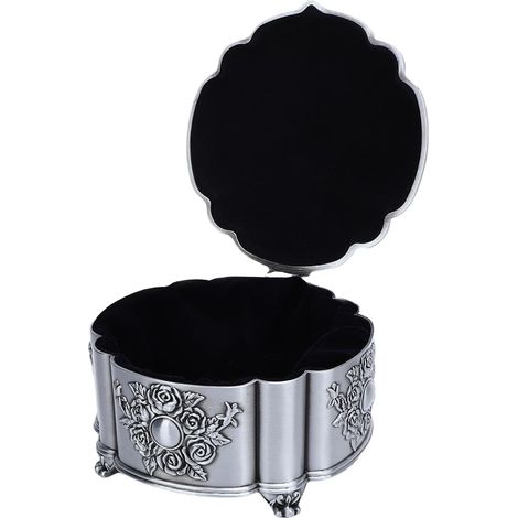 Vintage Jewelry Box with Lining, Antique Round Trinket Holder for Rings, Earrings and Necklaces, Floral Embossed Metal Keepsake Storage for Women and Girls, Gift (1/5)