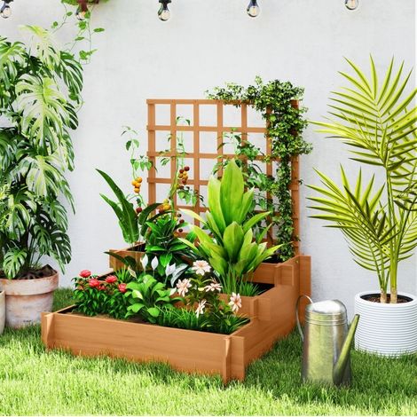 Fioriera rialzata 95x95x110 cm in legno marrone con griglia per giardino – MEUBLIV (1/5)