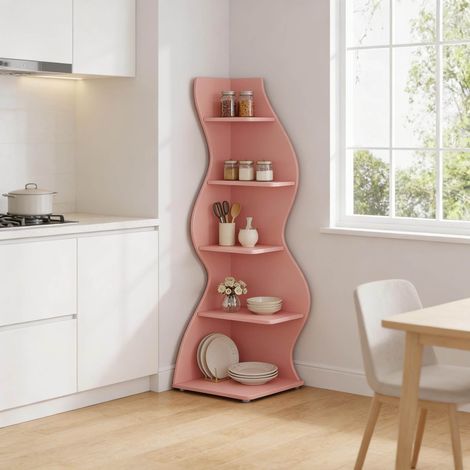 Meuble rangement d'angle 5 étagères 180 cm bois rose OKMYHOME (1/5)