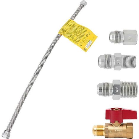 Tuyau de gaz flexible en acier inoxydable de 22 pouces, raccord évasé de 1/2 pouce, avec vanne de contrôle à bille en laiton et raccord, pour chauffage mural et cheminée. (1/5)